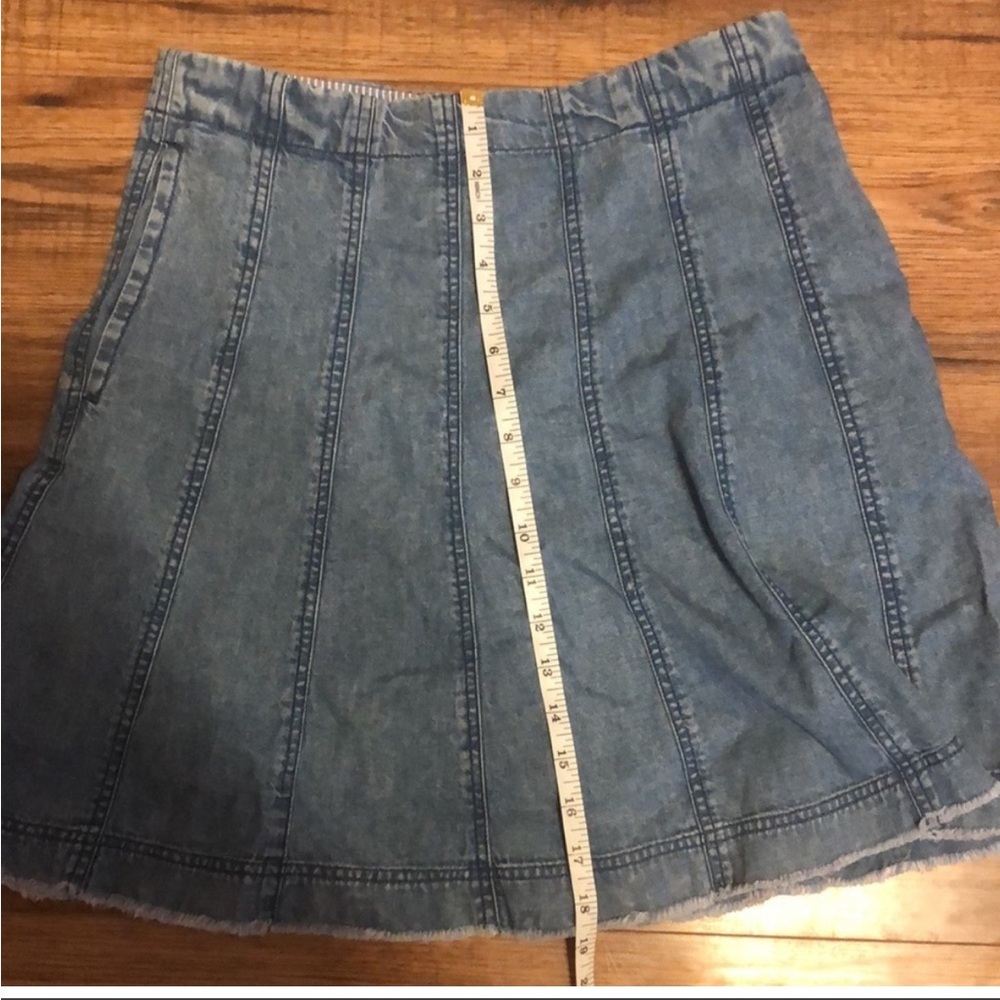 💛 12 💛 NWT Anthro Denim Skirt Mini Jean Skirt Skater Seamed Zipper Pockets